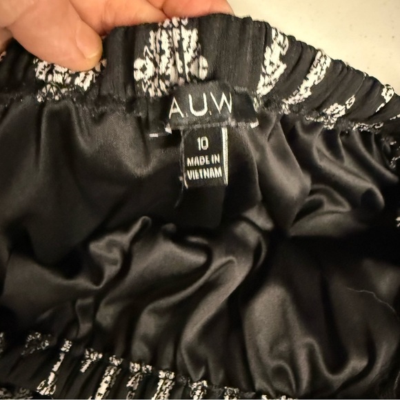 A.U.W. On/Off Shoulder Jumpsuit Black/White Print Wide Leg Bows Women’s Size 10 - Picture 12 of 14